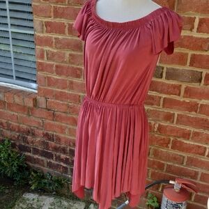 Pink Ruched Wrap Sundress with Flutter Sleeves